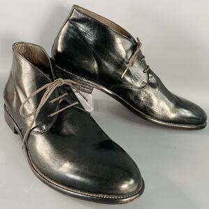 LEONARDO Size 13 Black Leather Lace-Up Ankle Boots